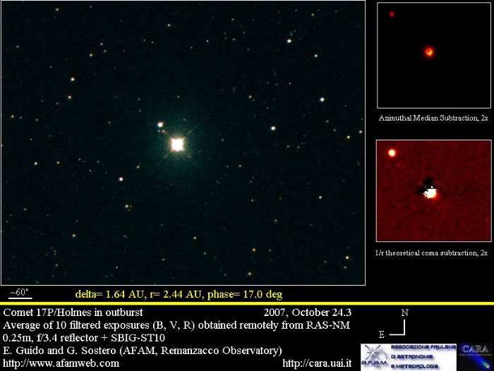 24 октября 2007 года в созвездии Персея вспыхнула и стала видна невооруженным глазом комета 17P/Holmes (изображение с сайта www.afamweb.com)