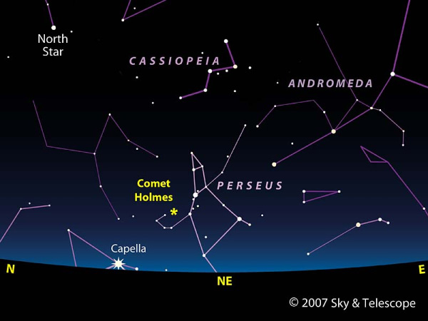 Комета 17P/Holmes на небе. Фото с сайта www.skyandtelescope.com