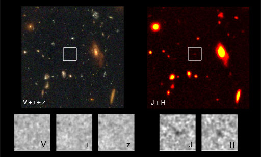   堗    7,4,     HUDF.    700    .       (),      ().  V, i, z, J, H    .    firstgalaxies.ucolick.org