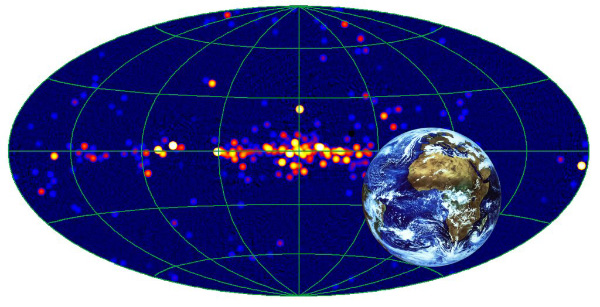 Небо в гамма-лучах (точками показаны источники гамма-излучения). Изображение с сайта www.universetoday.com