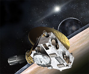 New Horizons в системе Плутона в представлении художника (рис. с сайта pluto.jhuapl.edu)