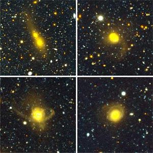 Галактики на разных стадиях слияния: от сближения (вверху слева) до полного объединения (внизу справа). Фото: Питер ван Доккум/Yale/NOAO/AURA/NSF