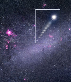 Звезда, «извергнутая» из Большого Магелланова облака (в представлении художника). Изображение с сайта www.eso.org