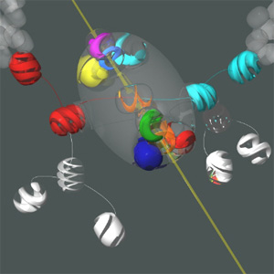 Эта работа Яна-Хенрика Андерсена иллюстрирует реальное событие в микромире — столкновение протона и антипротона на коллайдере Тэватрон в Национальной лаборатории им. Энрико Ферми (Tevatron Collider at Fermilab). Изображение с сайта www.physicsweb.org