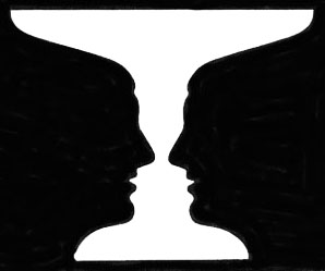 Ваш мозг должен в мгновение ока решить, что здесь изображено — ваза или два человеческих профиля (изображение с сайта www.beyondtheveil.net)