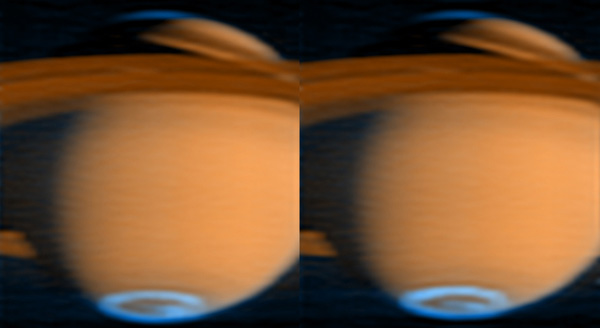 Новые снимки полярных сияний Сатурна, сделанные ультрафиолетовым спектрографом зонда Cassini (фото с сайта www.eurekalert.org)