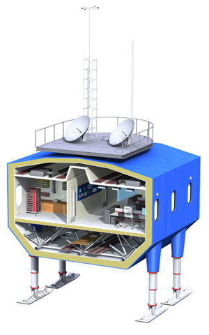 Так выглядит один из модулей Halley VI в разрезе. В летние месяцы на крыше станции будут разворачиваться солнечные батареи (изображение с сайта ftp.nerc-bas.ac.uk)